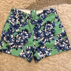 Green J.Crew shorts with blue flowers